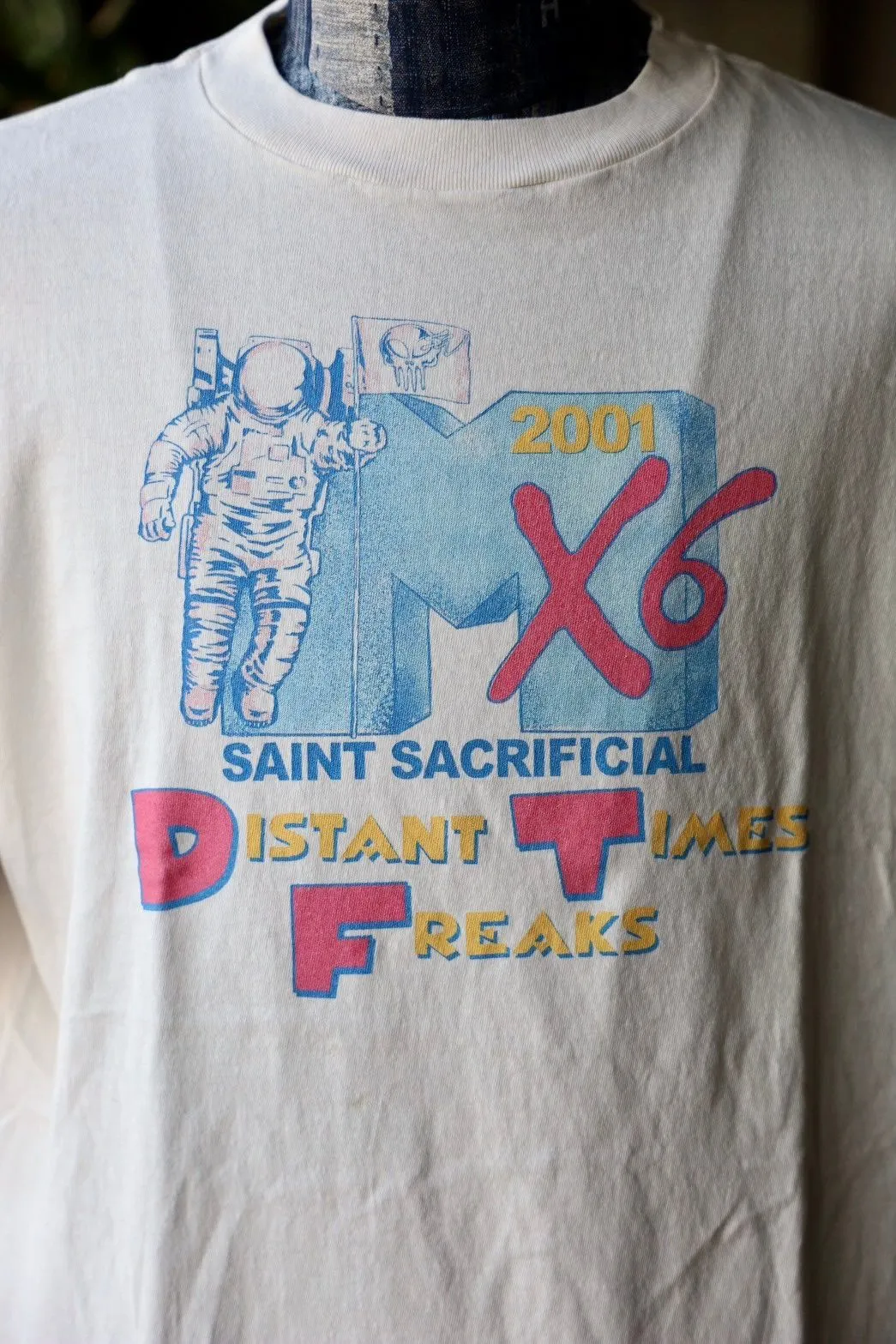 SAINT Mxxxxxx × Sean Wotherspoon SW_SS TEE/ASTRO/WHT SW joint retro enzyme-washed old tee Astronaut distressed short-sleeved off-white S-XL Correct version Customized SW joint wash water label Original development Production without looking at pictures Printing pixel level restoration Handmade acrylic ready-made clothing graffiti ink